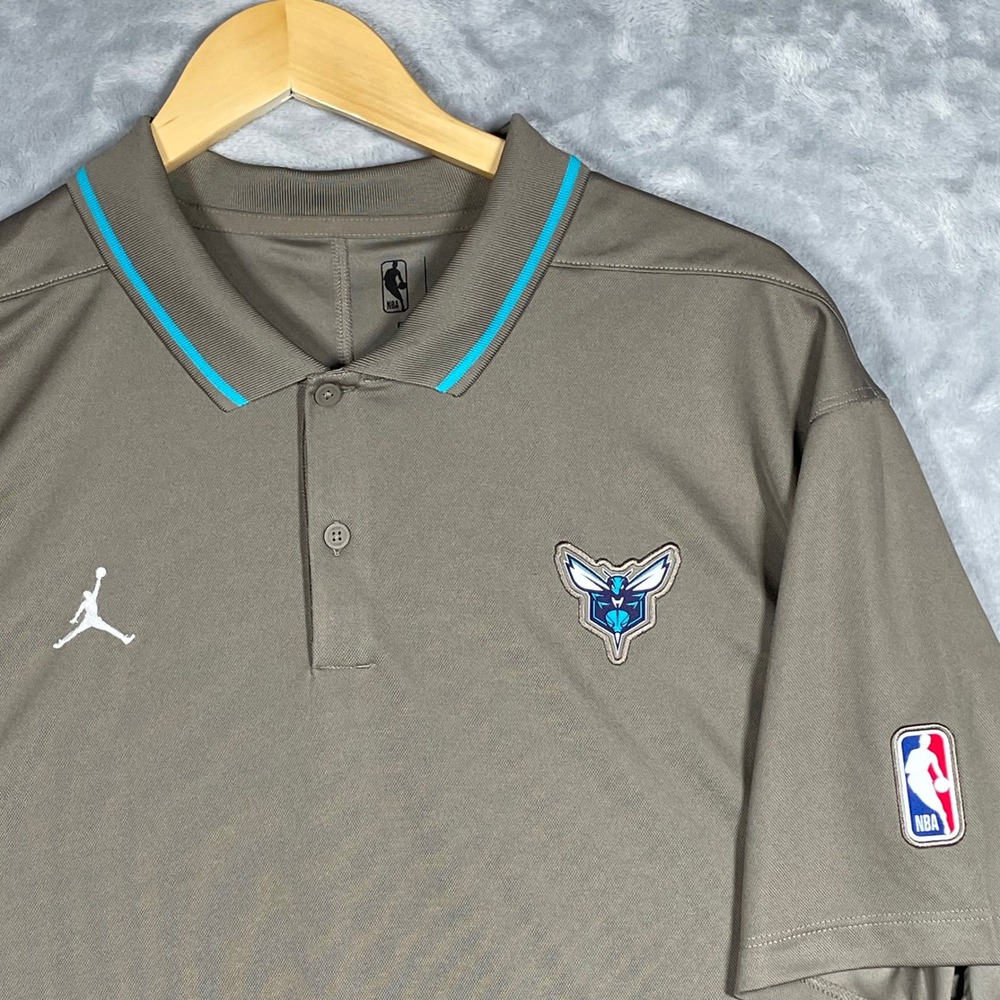 Jordan Charlotte Hornets NBA Dri-FIT Polo Shirt Mens XXL Tall Brown Teal Logo